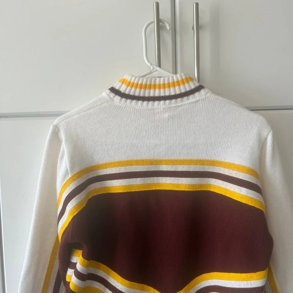 Vintage Hatchers Mfg RHS Cheerleader Sweater Maroon Gold White Stripe Large USA